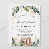Invitation 50e anniversaire eucalyptus parties scintillant de (Devant)