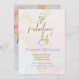 Invitation 50e anniversaire Fabuleux marbre rose bleu or