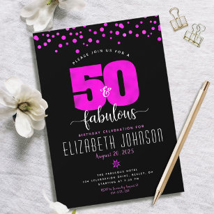 Invitation 50e anniversaire fabuleux points en feuille rose c