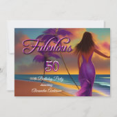 Invitation 50e anniversaire fabuleux violet plage océan or (Devant)