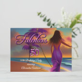 Invitation 50e anniversaire fabuleux violet plage océan or (Debout devant)
