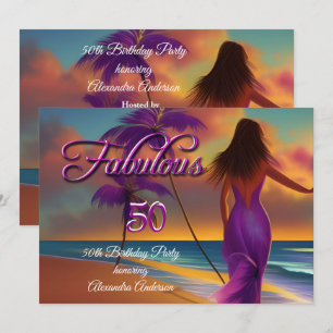 Invitation 50e anniversaire fabuleux violet plage océan or