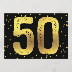 Invitation 50e anniversaire Faux Gold Foil Confetti Noir