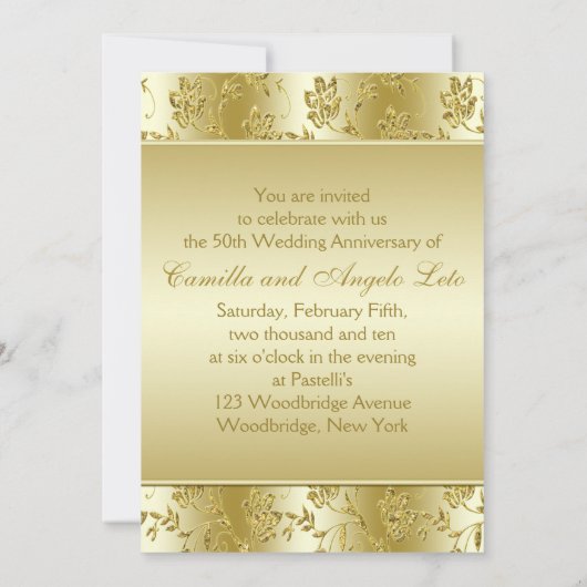 Invitation 50e anniversaire FAUX Gold Parties scintillant II  (Dos)