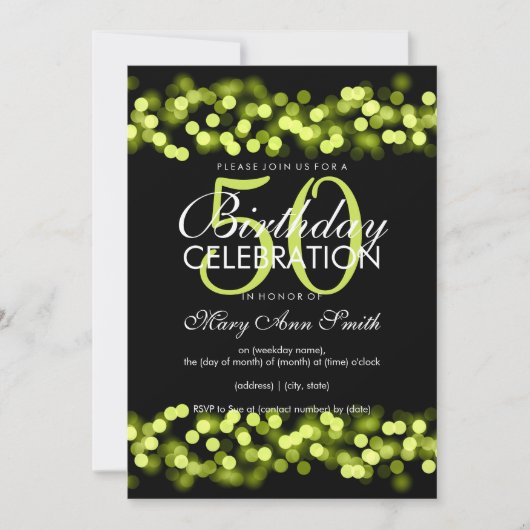 Invitation 50e anniversaire Faux Green Hollywood Glam (Devant)