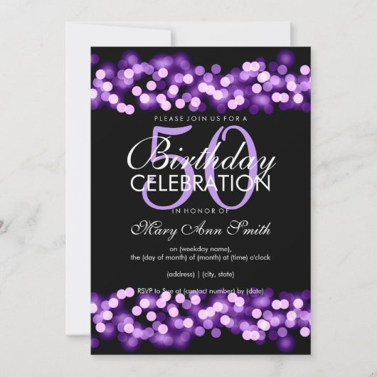 Invitation 50e anniversaire Faux Purple Hollywood Glam (Devant)