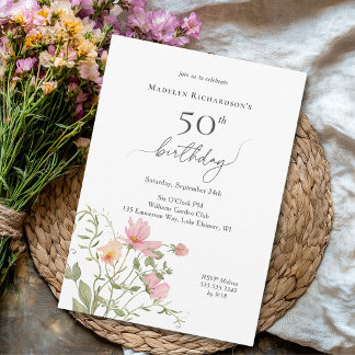 Invitation 50e anniversaire Féminin Aquarelle Fleur sauvage