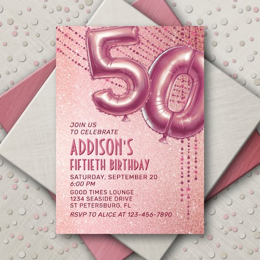 Invitation 50e anniversaire femme Rose or