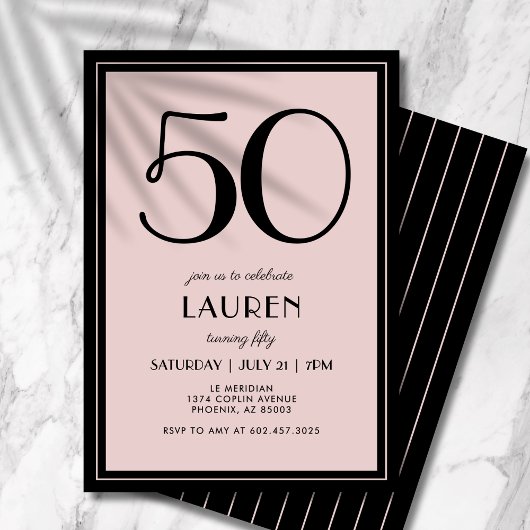 Invitation 50e anniversaire femmes minimal moderne rose noir