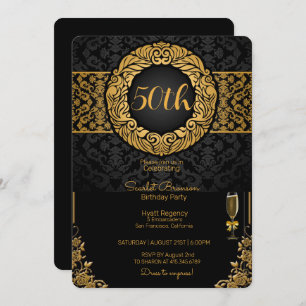 Invitation 50e anniversaire fête Black & Gold Elegant Anniver
