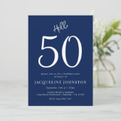 Invitation 50e Anniversaire Fête Bleu Blanc Bonjour 50 (Debout devant)