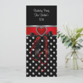 Invitation 50e Anniversaire Fête Coeur rouge Noir Argent long (Debout devant)