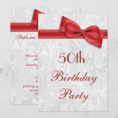 Invitation 50e anniversaire fête Damask et Faux Bow (Devant / Derrière)