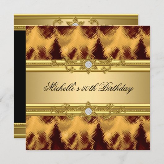 Invitation 50e Anniversaire Fête Elégant Ancien Diamant Or (Devant / Derrière)