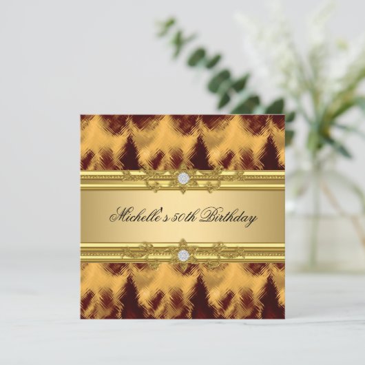 Invitation 50e Anniversaire Fête Elégant Ancien Diamant Or (Debout devant)