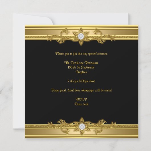 Invitation 50e Anniversaire Fête Elégant Ancien Diamant Or (Dos)