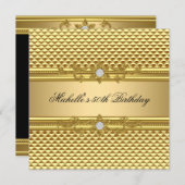 Invitation 50e anniversaire fête Elégant bijou diamant or (Devant / Derrière)