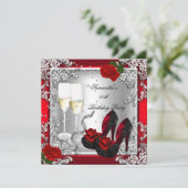 Invitation 50e anniversaire fête élégante Rose rouge argent (Debout devant)