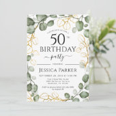 Invitation 50e anniversaire fête Eucalyptus aquarelle (Debout devant)