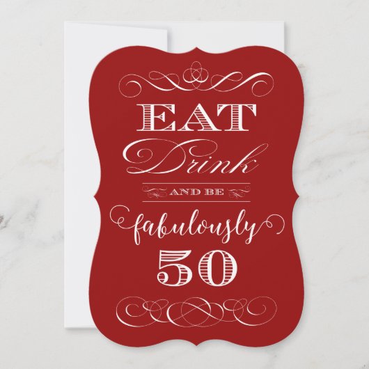 Invitation 50e Anniversaire Fête Mange Boire et être Fabuleme (Devant)