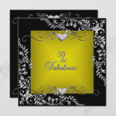 Invitation 50e Anniversaire Fête Noir Bright Chartreuse Or (Devant / Derrière)