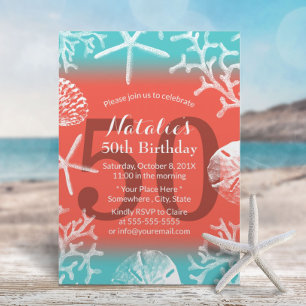 Invitation 50e Anniversaire Fête Plage Coral Reef Starfish