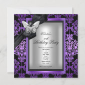 Invitation 50e Anniversaire Fête Purple Argent Damas Papillon (Devant)