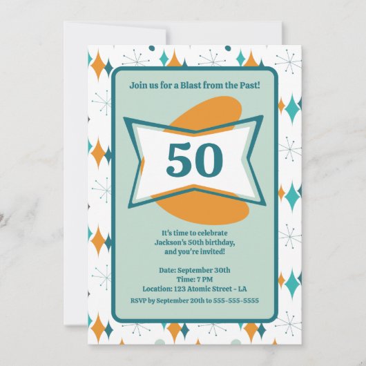 Invitation 50e anniversaire fête Retro Mid Century N'importe (Devant)