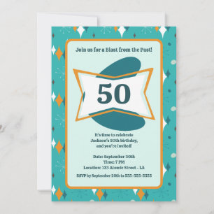 Invitation 50e anniversaire fête Retro Mid Century N'importe 