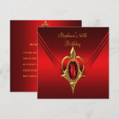 Invitation 50e Anniversaire Fête Riche Rouge Soie Or Diamant (Devant / Derrière)