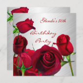 Invitation 50e Anniversaire Fête Rouge Roses Blanc (Devant / Derrière)