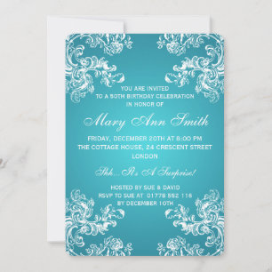 Invitation 50e Anniversaire Fête Vintage Swirls 2 Turquoise