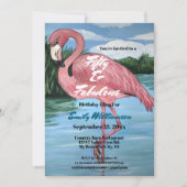 Invitation 50e anniversaire Flamant rose tropical rose  (Devant)