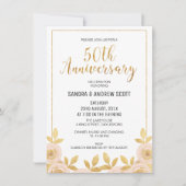 Invitation 50e Anniversaire Fleur Or Faux (Devant)