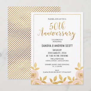 Invitation 50e Anniversaire Fleur Or Faux