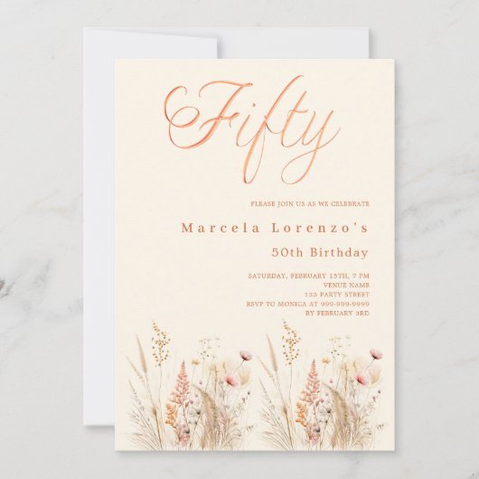 Invitation 50e anniversaire fleur sauvage (Devant)
