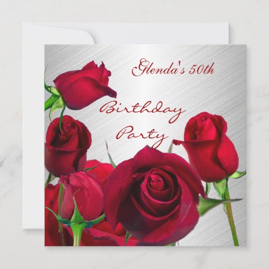 Invitation 50e anniversaire Fleurs rouges Roses bl (Devant)