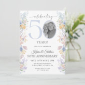 Invitation 50e Anniversaire Floral Avec Photo (Debout devant)