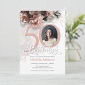 Invitation 50e anniversaire Floral blanc rose doux photo élég (Debout devant)
