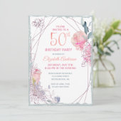 Invitation 50e anniversaire Floral Blush Rose Watercolor Part (Debout devant)