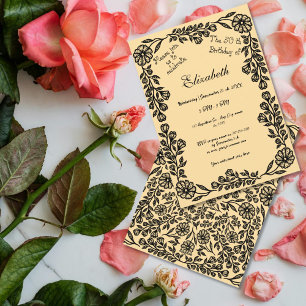 Invitation 50e anniversaire Floral botanique noir et beige