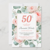 Invitation 50e anniversaire floral floue avec roses et verdur (Devant)