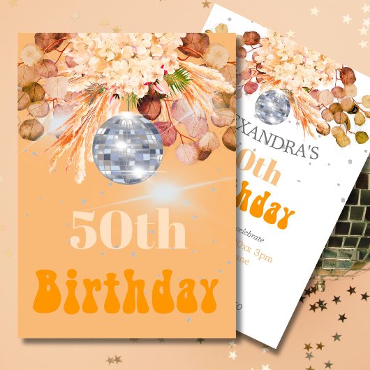 Invitation 50E Anniversaire Floral Orange Disco Ball