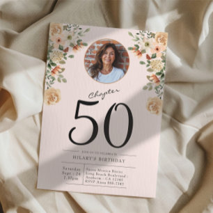 Invitation 50e anniversaire Floral Photo Party