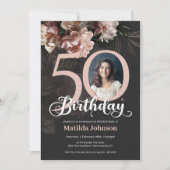 Invitation 50e anniversaire Floral Rose doux Photo élégante (Devant)