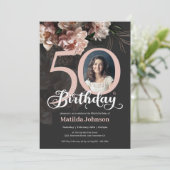 Invitation 50e anniversaire Floral Rose doux Photo élégante (Debout devant)