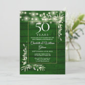 Invitation 50e anniversaire Floral String Lumières Bois vert (Debout devant)