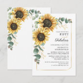 Invitation 50e anniversaire Floral Sunflower Eucalyptus Party (Devant / Derrière)
