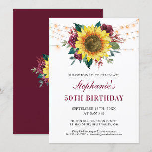 Invitation 50e anniversaire Floral Sunflower String Lights Pa