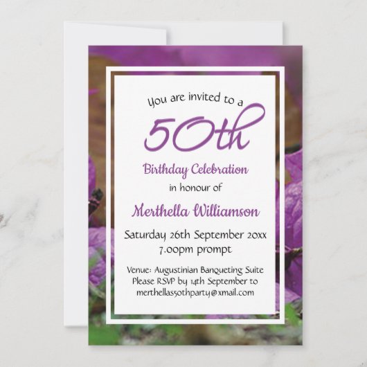 Invitation 50e anniversaire Floral violet personnalisé (Devant)